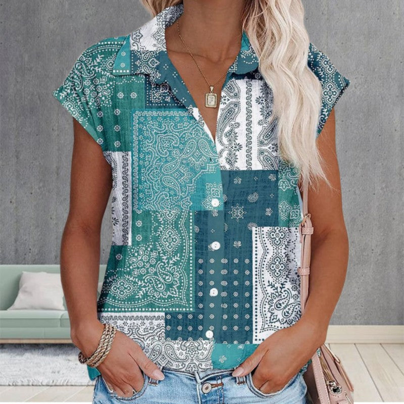 Retro Casual Blus Med Tryck