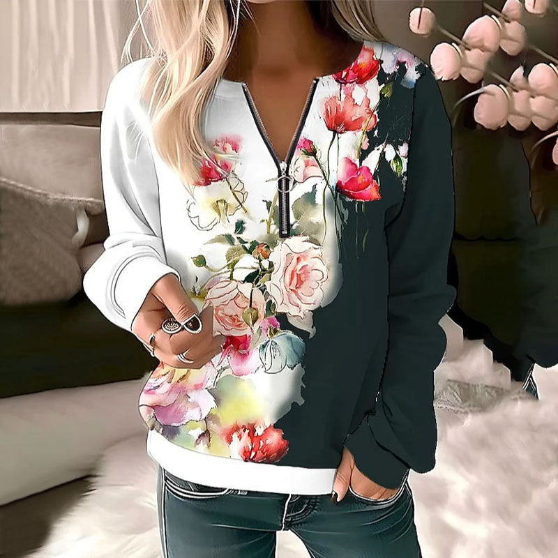 Casual Sweatshirt Med Blommönster