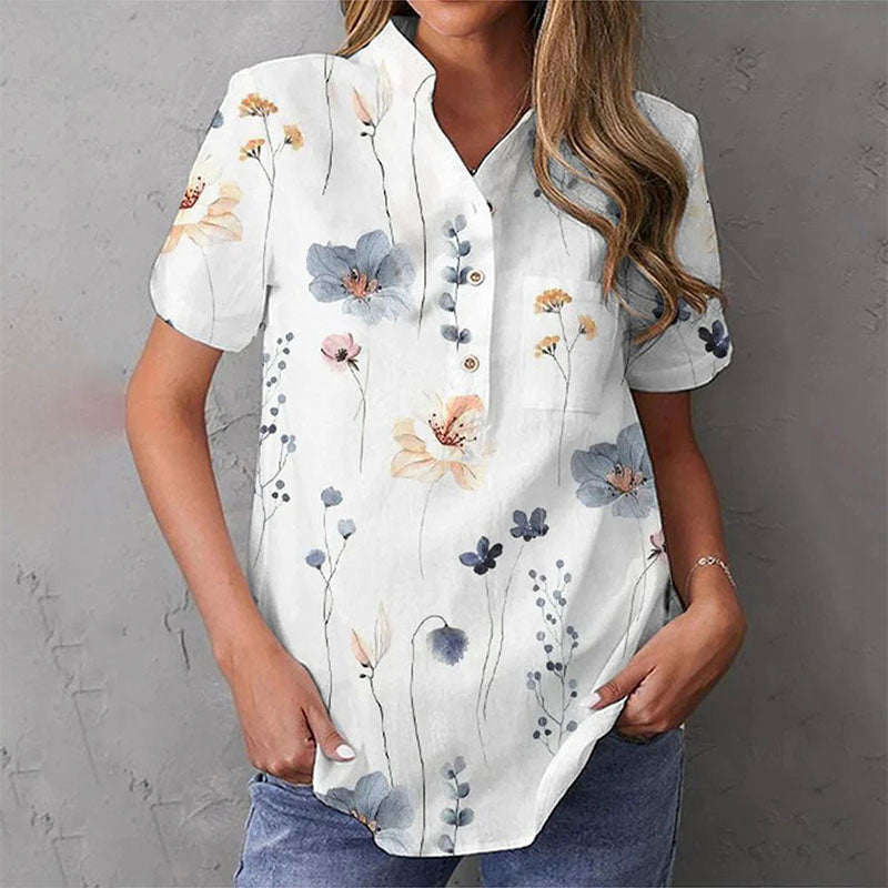 Casual Blus Med Blommönster