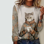 Casual T-Shirt Med Katttryck