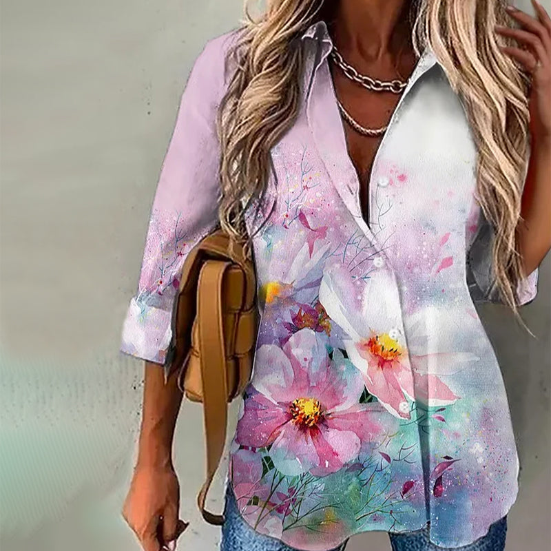 Casual Blus Med Blommönster